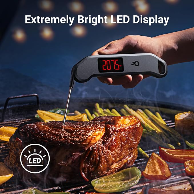 ThermoMaven 1 Sec Professional Digital Meat Thermometer, ±0.5℉ Accuracy | NIST&NSF Certified Food Thermometer, Auto-Rotate Bright LED Screen, Highly Waterproof for Grill BBQ, Black