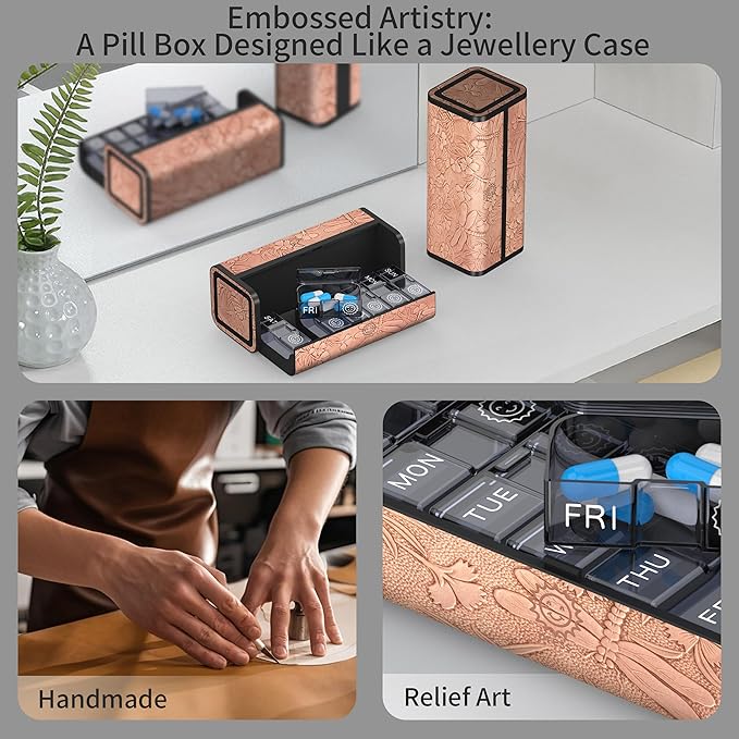 Pill Organizer 7 Day AM PM, Discreet 2 Times a Day Weekly Pill Box with Double Protection Shell, Large Capacity Portable Vitamin Case for Travel Meds & Medicine Organizer (Organge-Pink)