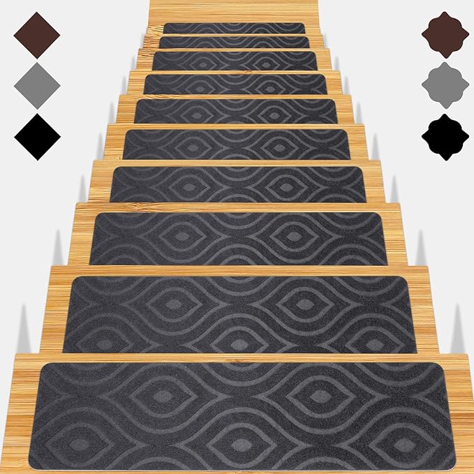 Stair Treads for Wooden Steps 15pcs 8x30in Non-Slip Stairs Carpet Runner | Indoor Stair Mats for Kids Elders and Pets