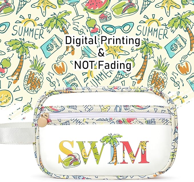 COSHAYSOO Clear SWIM Bag Swimming Pool Day Accessories for Women Teen Girls Bikini Swimsuit Goggle Cap Sunscreen Hair Makeup Organizer, Cute Swimmer Team Gifts Travel Waterproof Small Pouch, Tropical