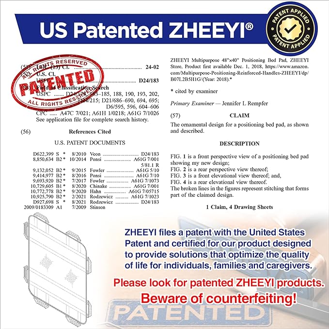 Multipurpose 48" x 40" Positioning Bed Pad with Reinforced Handles - Reusable & Washable Transfer Sheet for Turning, Lifting & Repositioning - Double-Sided Nylon Fabric, Blue