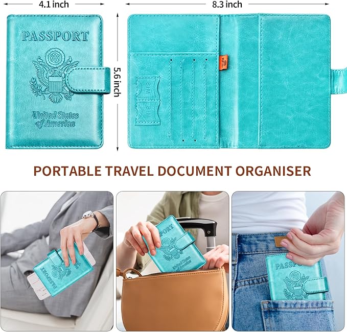 Herain Passport Holder for Travel Essentials, 2 Pcs Passport Cover Wallet Case Travel Gifts Women Men Family, RFID Passports Book Card Holders Travels Cruise Accessories Must Haves