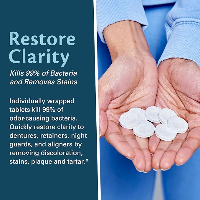 Retainer Cleanser Tablets Cleaner, Removes Odors Discoloration Stains and Plaque 2 Month Supply Denture Cleansers Retainers Mouth Guards Denture Bath Mint by M3 Naturals (Pack of 2)