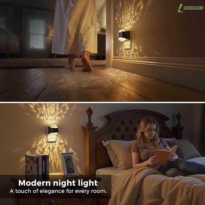 L LOHAS LED Night Light,Night Lights Plug into wall, Projector Night Light | Dusk to Dawn Sensor,3000K Soft White, Adjustable Brightness, Nightlight for Kids Nursery Bathroom Christmas Gift