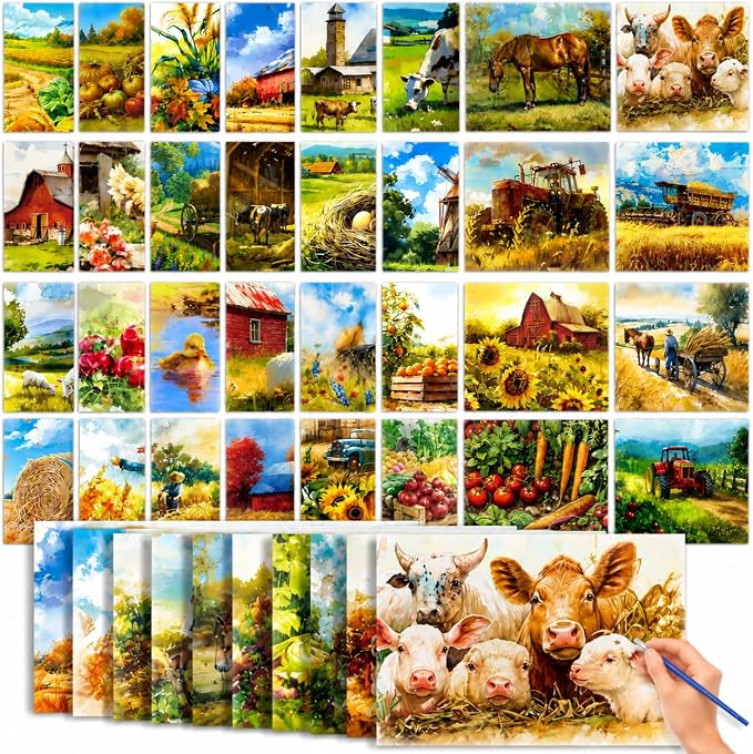 36Pcs Dementia Activities for Seniors,Reusable Water Coloring Set for Dementia Memories Activities, Adults Seniors Toys Games with Painting Brush Drawing Gifts (Farm)