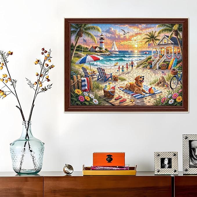 500 Piece Puzzles for Adults, Beach Sunset Jigsaw Puzzles 500 Pieces | Puppy Animal Puzzles for Adults 500 Pieces, Summer Vacation Nature Jigsaw Puzzle for Adult Seniors, Toy Game Gift Activity