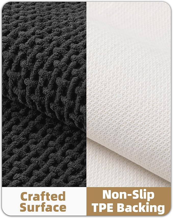 Color&Geometry Chenille Pile Small Bathroom Rugs Upgraded Denser, 16"x24" Non Slip Absorbent Black Bath Mats for Bathroom Thin Fit Under Door, Washable Quick Dry