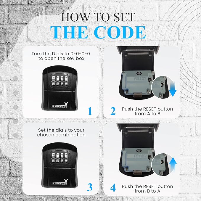 Kingsley QCH-807 Key Storage Box, Wall Mounted | Resettable Code, Water Resistant, Realtor Key Lock Box, For AirBnB, Spare Keys, Home, Apartment