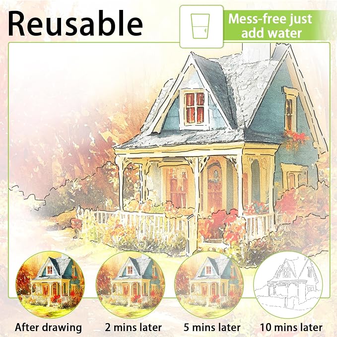 36Pcs Dementia Activities for Seniors, Reusable No Mess Art Kit,Water Painting Coloring Set for Memory Therapy Activity, Relaxing Landscape Painting Set for Elderly & Alzheimer’s Patients (Scenery)