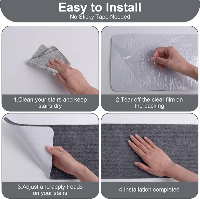 7 PCS Non Slip Stair Treads for Wooden Steps – 8"x30" Indoor Non Slip Stair Treads, Carpet Stair Mats with Self-Adhesive Backing, Removable & Machine Washable – Dark Grey