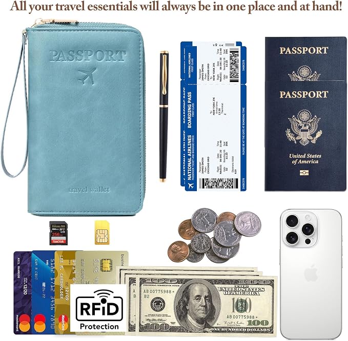 Passport Holder for Travel Women and Men RFID Blocking Passport Holder with Zipper Multi-functional Passport Wallet Passport Case Passport cover Travel Essentials
