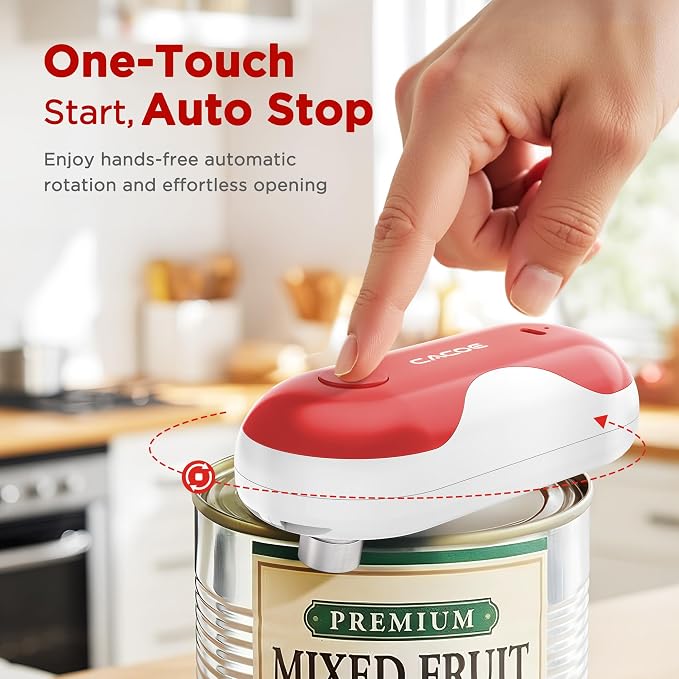 CACOE Automatic Smart Electric Can Opener with Auto Stop & USB-C Charging | Cordless Can Opener for Elderly and Arthritic Users for Seniors & Arthritis, Effortless One-Touch Open (red)