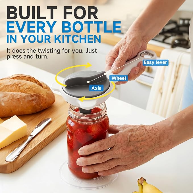 2026 Upgraded 4-in-1 Jar Opener - Adjustable Stainless Steel Lid Remover for Seniors & Arthritis Sufferers, Fits Kitchen Jars, Bottles & Cans Grey(2Pcs)