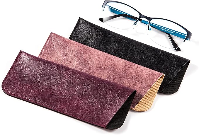 TRIUMPH VISION Reading Glasses Pouch Eyeglass Sleeve Soft Case Slim 3 Pack | Alternative to Bulky Case Lightweight，Neoprene Lined Padded Protect Optical lens Slip in, Cute Pattern Portable for Daily Use