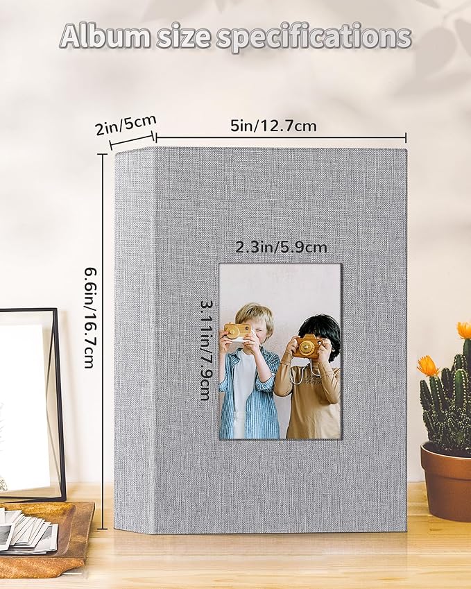 Artfeel Photo Album 4x6 with 100 Pockets,Slip-in Picture Albums,Linen Cover Memory Book with Front Window,White Page Vertical Photo Book for Wedding,Family,Anniversare,Baby,Vacation