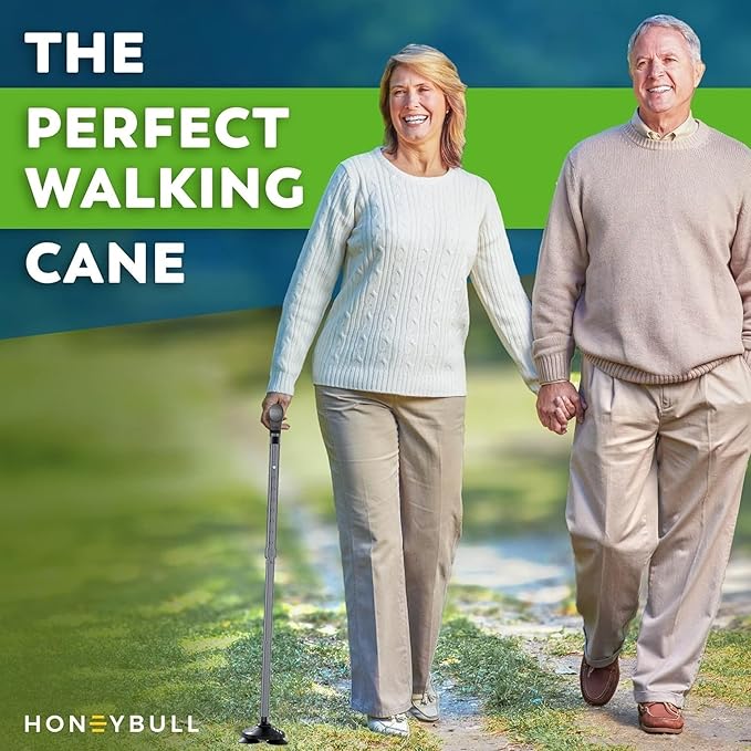 HONEYBULL Walking Cane for Men & Women Foldable, Adjustable, Heavy Duty, Free Standing, All Terrain, Collapsible Walking Sticks for Seniors & Adults (Gray)