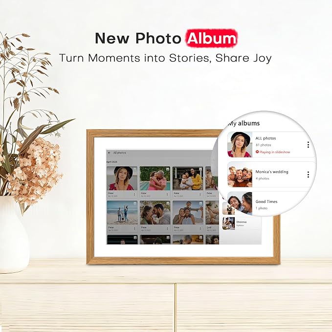 Frameo 10.1" Digital Picture Frame WiFi Wood, 1280 * 800 IPS HD Touchscreen, 32GB Storage, Instant Share Photo Video, Gifts for Mom, House Warming