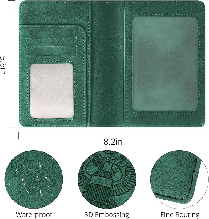Passport Holder for Travel Essentials,RFID Blocking Passport Cover Wallet Card Case for Women and Men (Dark Green)