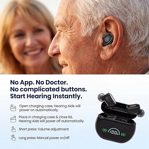 Hearing Aids, Hearing Aids for Seniors, Hearing Aid with Noise Cancelling for Adults, Digital Rechargeable Nearly Invisible Lightweight Amplifiers (Beige)