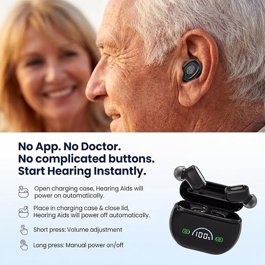 Hearing Aids, Hearing Aids for Seniors, Hearing Aid with Noise Cancelling for Adults, Digital Rechargeable Nearly Invisible Lightweight Amplifiers for Women as Great Gift(Blue)