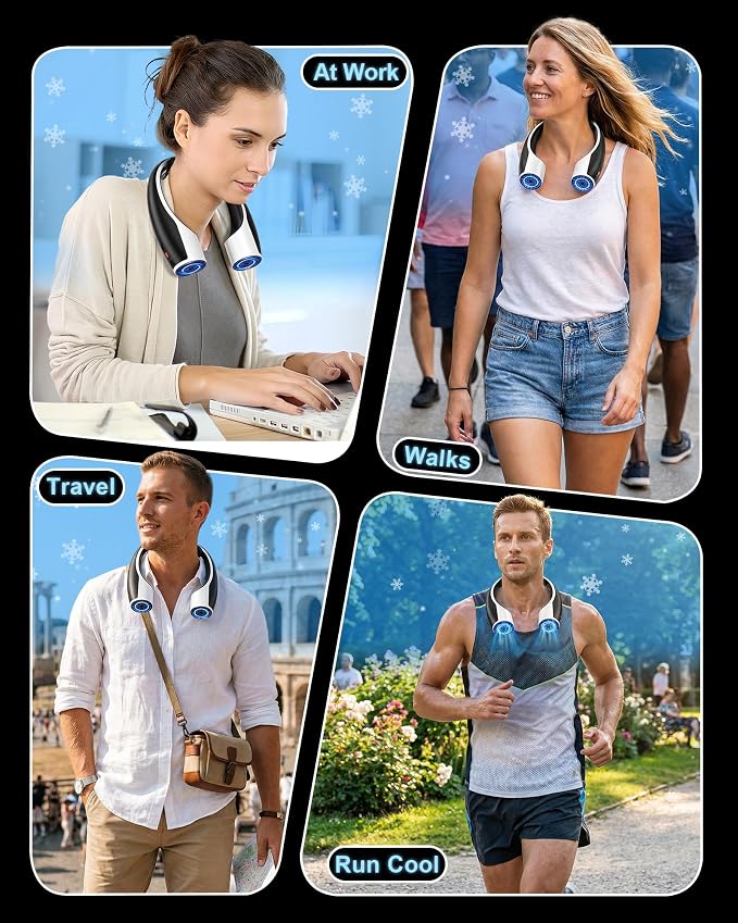 Rohent Portable Hands-Free Neck Fan - 4000mAh Battery, USB-C Rechargeable, Ultra-Quiet, 4 Adjustable Speeds – Perfect for Office, Outdoor, and Travel Use | USB-C Rechargeable, Comfortable to Wear, Perfect for Hot Days, Walking, Traveling, or Working Ou...