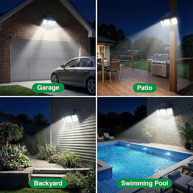 Solar Outdoor Lights Motion Sensor, 2500LM 286 LED Security Flood Lights with Visual Battery & Mode Display, 3 Lighting Modes, IP65 Waterproof 3-Head Wide Angle for Garage, Yard, Patio (6 Pack)