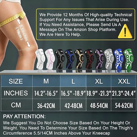 Kuangmi Knob Knee Brace for Pain Relief, Knee Support with Patella Gel Pad & Side Stabilizers, Compression Knee Sleeve for Workout, Arthritis, Joint Pain, Meniscus Tear (Blue White,Left,X-Large,Single)