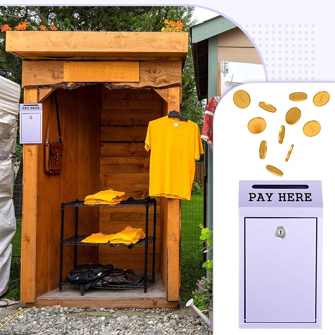 Yaocom Safe Metal Cash Box for Farm Stand – Money Drop and Secure Donation Collection, Wall Mount Lockable Unit with Pre Drilled Holes for Outdoor Self Serve(Morandi Purple,10.2 x 5.7 x 2.8 Inch)