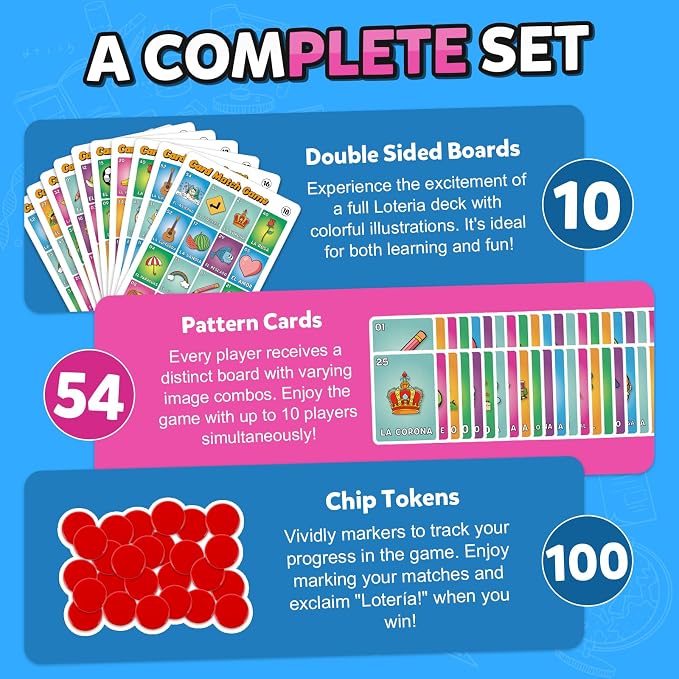 Quilinz Loteria Mexican Bingo,Juegos de mesa,Sight Word Bingo Games for Kindergarten,Great for Learning Spanish,Toddler Matching Game,sequence for kids,Preschool Learning Activities,Family Board Games