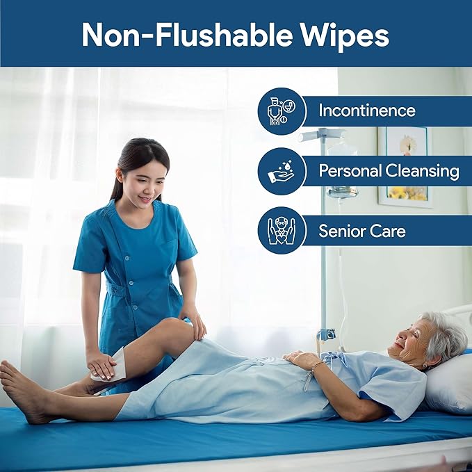 Non Flushable Wet Wipes for Adults - Case of 600 Body Wipes with Aloe and Lanolin - Good for Incontinence and Personal Cleaning