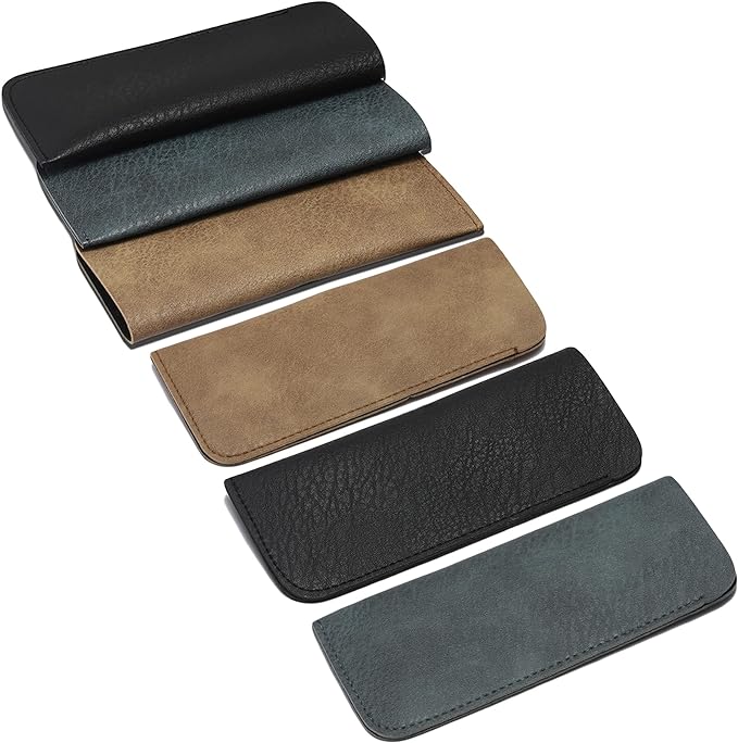 DIYOMR 6 Pack Soft Leather Eyeglass Bags Portable Unisex Glasses Pouch Multiple Pens Sleeve Case Classic Color for Business Men Women Teen Student Scholars