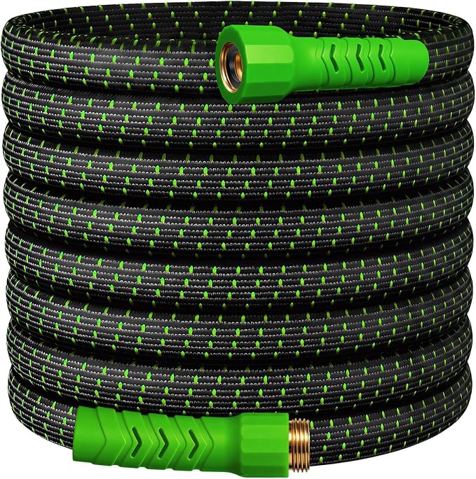 10FT Lightweight Garden Hose,Flexible Water Hose,Kink-Free,Leak-Proof,Swivel Handle Non-Slip,All-Weather 3/4 in. Lead-in Hose for RV,Boat,Car Wash,Garden,Yard,Camper,Outdoor (Green-Black, 10 Feet)