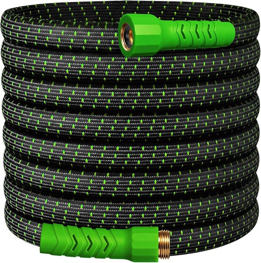 10FT Lightweight Garden Hose,Flexible Water Hose,Kink-Free,Leak-Proof,Swivel Handle Non-Slip,All-Weather 3/4 in. Lead-in Hose for RV,Boat,Car Wash,Garden,Yard,Camper,Outdoor (Green-Black, 10 Feet)