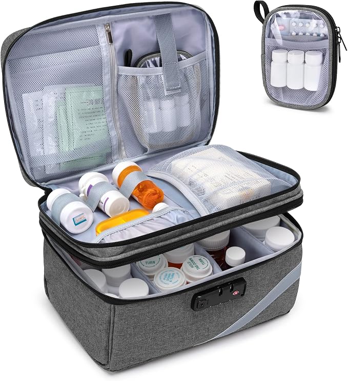 Trunab Medicine Storage Bag with Combination Lock, Pill Bottle Organizer | Lockable Travel Medication Carry Case for Medicine Box, Prescription, Vitamins, Supplements or Medical Supplies