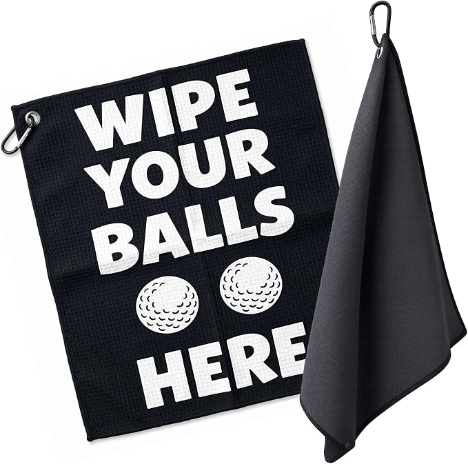 SHANKITGOLF Golf Towel Funny Microfiber with Magnetic Clip, Ball Cleaner for Clubs, Premium Cart Attachment, Golf Accessories Gift for Men, Golfers, Dad (Wipe Your Balls Here Towel)