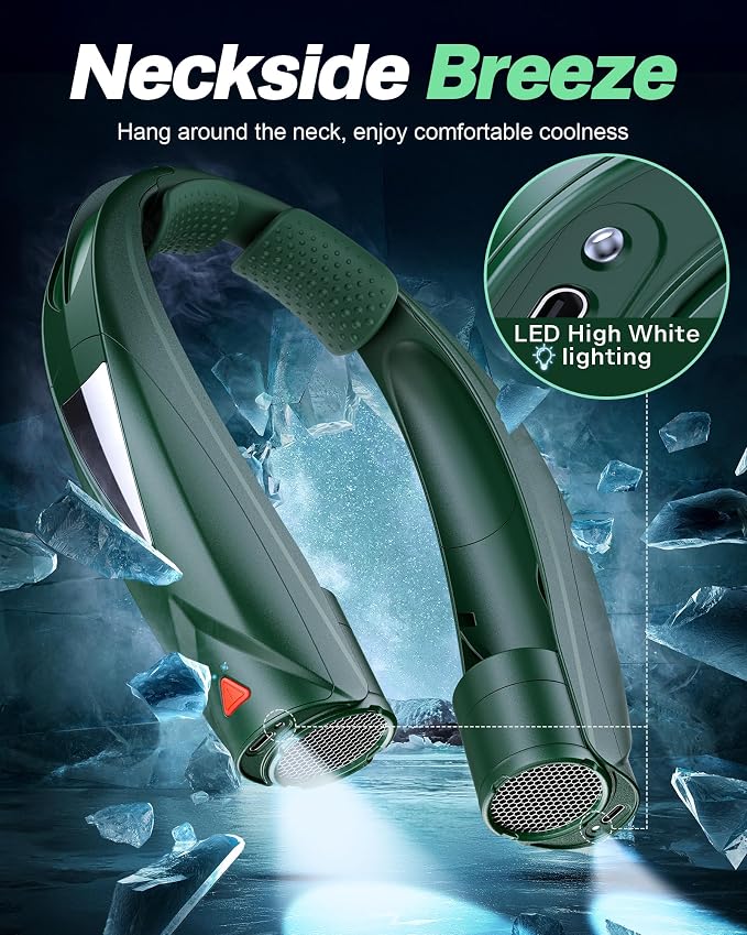 Laimiod Hand Free Portable Neck Fan with LED Book Light for Men & Women | Comfortable Silicone Made, 6-20 Hours Long Lasting, 6 Adjustable Speeds, Ultra Quiet Personal Neck Cooler for Indoor Outdoor
