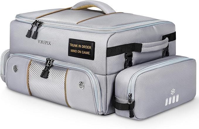 YOREPEK Upgraded Golf Trunk Organizer with Removable Insulated Pouch | Golf Gifts for Men, Golf Organizer with Dust-Proof Protective Layer, Multi-Compartment fit 2 Pairs of Shoes, Golfing Stuff