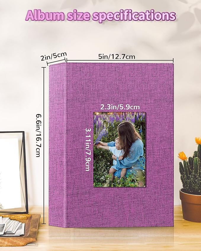 Artfeel Photo Album 4x6 with 100 Pockets,Slip-in Picture Albums,Linen Cover Memory Book with Front Window,White Page Vertical Photo Book for Wedding,Family,Anniversare,Baby,Vacation