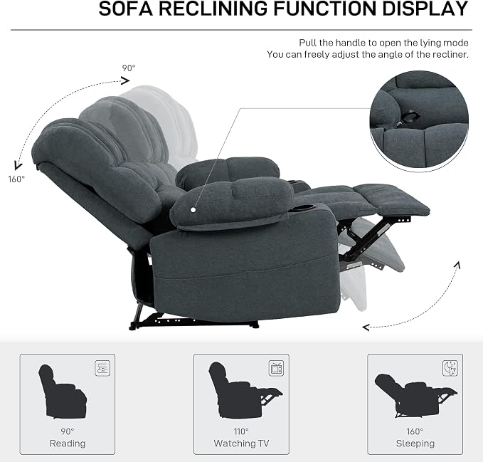 Massage Chair Recliner with Heat&Lazy Boy Recliner Chair for Adults,Manual Recliner Chair with Cup Holder,Oversized,Adjustable Backrest,Footrest,2 Pockets,Heavy Duty(Grey)