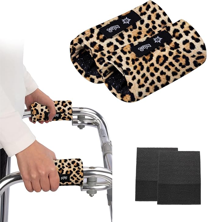 Universal Walker Hand Grip Padded Covers Non-Slip Cushion Foam for Folding Wheelchair Rollator Crutch Handle Pads 2-Pack Leopard