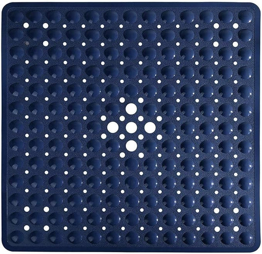 Yimobra Shower Stall Mat Non Slip, 21x21 Inch, Soft Square Bath Mat for Shower with Suction Cups and Drain Holes, Stall Floor Mats for Bathroom, Machine Washable, Bathroom Accessories,Navy Blue