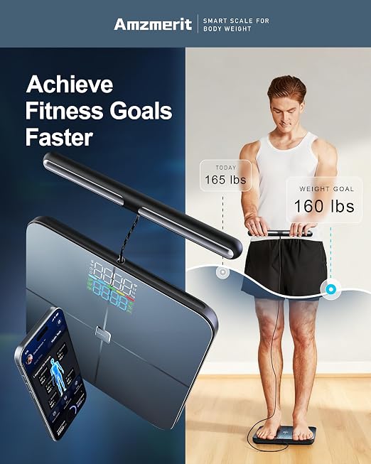 Smart Scale for Body Weight, 8-Electrode Larger Platform Digital Scale for Weight Fat BMI 50 Body Composition Measurement, Bluetooth & Wi-Fi Digital Bathroom Scale, Rechargeable, Dark Blue