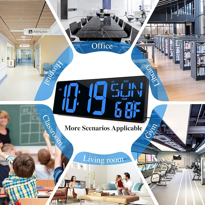 17.2"Large Digital Wall Clock Large Display with Remote Control 180°Visible | Timer with Temperature Date Week Auto DST Adjustable Brightness, for Living Room Classroom Garage Gym Gift for Senior Mom Dad