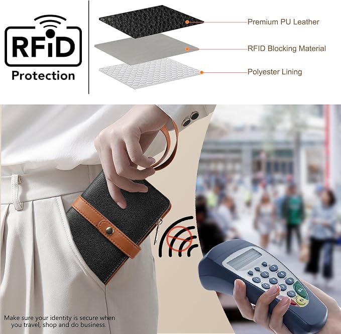 Small Wallet Women RFID Blocking Vegan Leather Slim Thin Bifold Credit Card Wallet Passport Holder Ladies Travel Wallet Mini Purse with Zipper Pocket