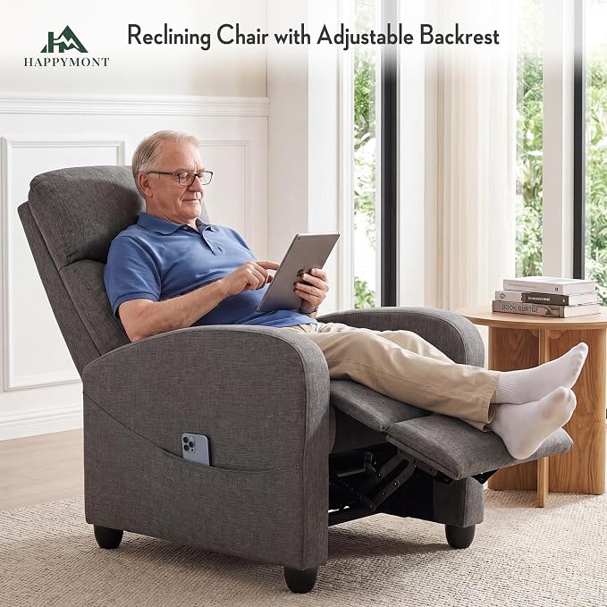 Massage Recliner Chair, Recliner Sofa Fabric for Adults, Recliners Home Theater Seating with Lumbar Support, Reclining Sofa Chair for Living Room, Greige