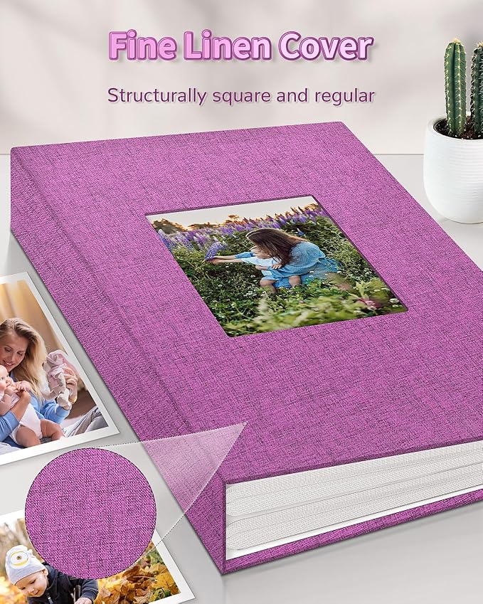 Artfeel Photo Album 4x6 with 300 Pockets,Slip-in Picture Albums,Linen Cover Memory Book with Front Window,White Page Vertical Photo Book for Wedding,Family,Anniversare,Baby,Vacation