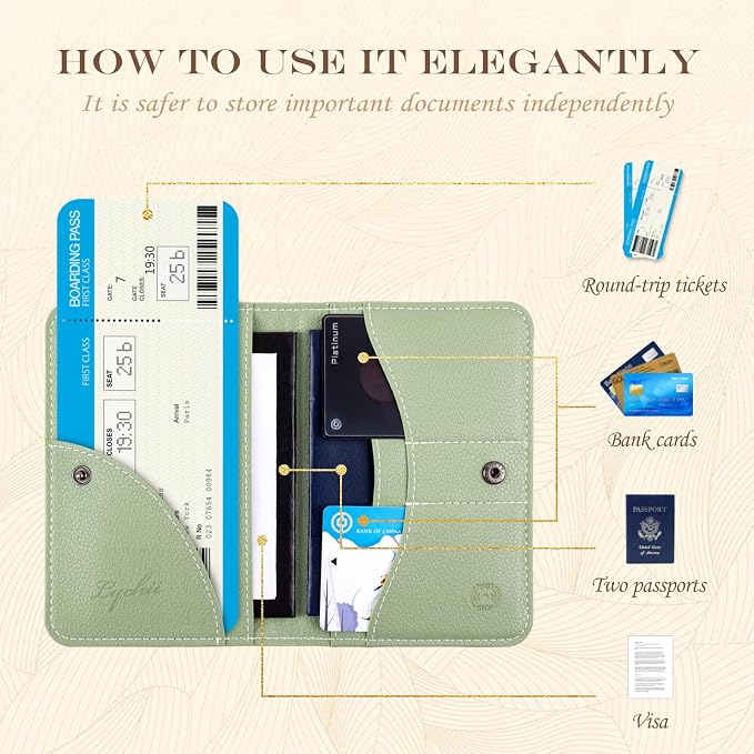 Lychii Passport Holder, RFID Blocking Travel Wallet, Slim Passport Cover | PU Leather Protector Case for Quick TSA Access, Secure Boarding Passes & ID Cards for Men Women, Travel Accessories