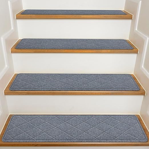 Stair Treads for Wooden Steps Indoor, 7 Pack 8" X 30" Non Slip Carpet Stair Treads with Reusable Adhesive for Kids Elders and Dogs, Surface Polyester TPR Backing Stair Rugs, Dark Grey