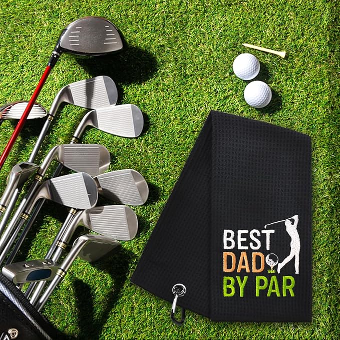 Hafhue Best Dad by Par Embroidered Golf Towel, Dad Golf Towel, Golfer Accessories for Men, Golfs Gifts for Dad Grandpa, Birthday for Dad Grandpa Golfs Fan, Retirement Gift for Dad