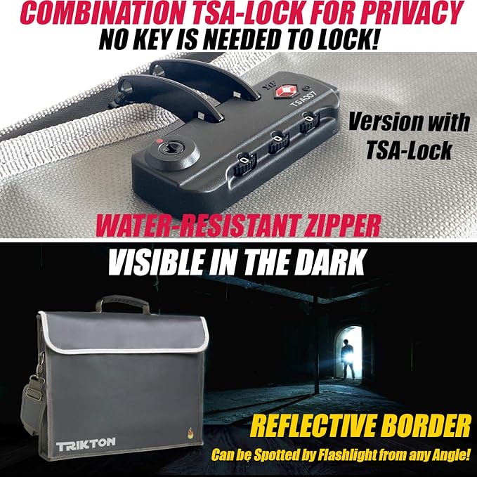 Fireproof and Waterproof Document Bag XL 16x12x3.5 with TSA Lock, Fits Legal Files, High-Viz Design, Lock Box for Travel and Documents, Developed by USA Engineers and Firefighters (Silver)